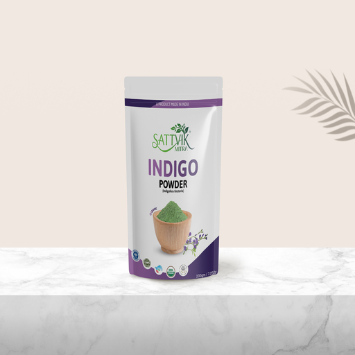 SattvikMitra Organic Indigo Powder | USDA Certified | 200g | 100% Pure Indigofera Tinctoria Leaf Powder | Natural Dark Brown to Black Hair Colour | No PPD | Chemical-Free